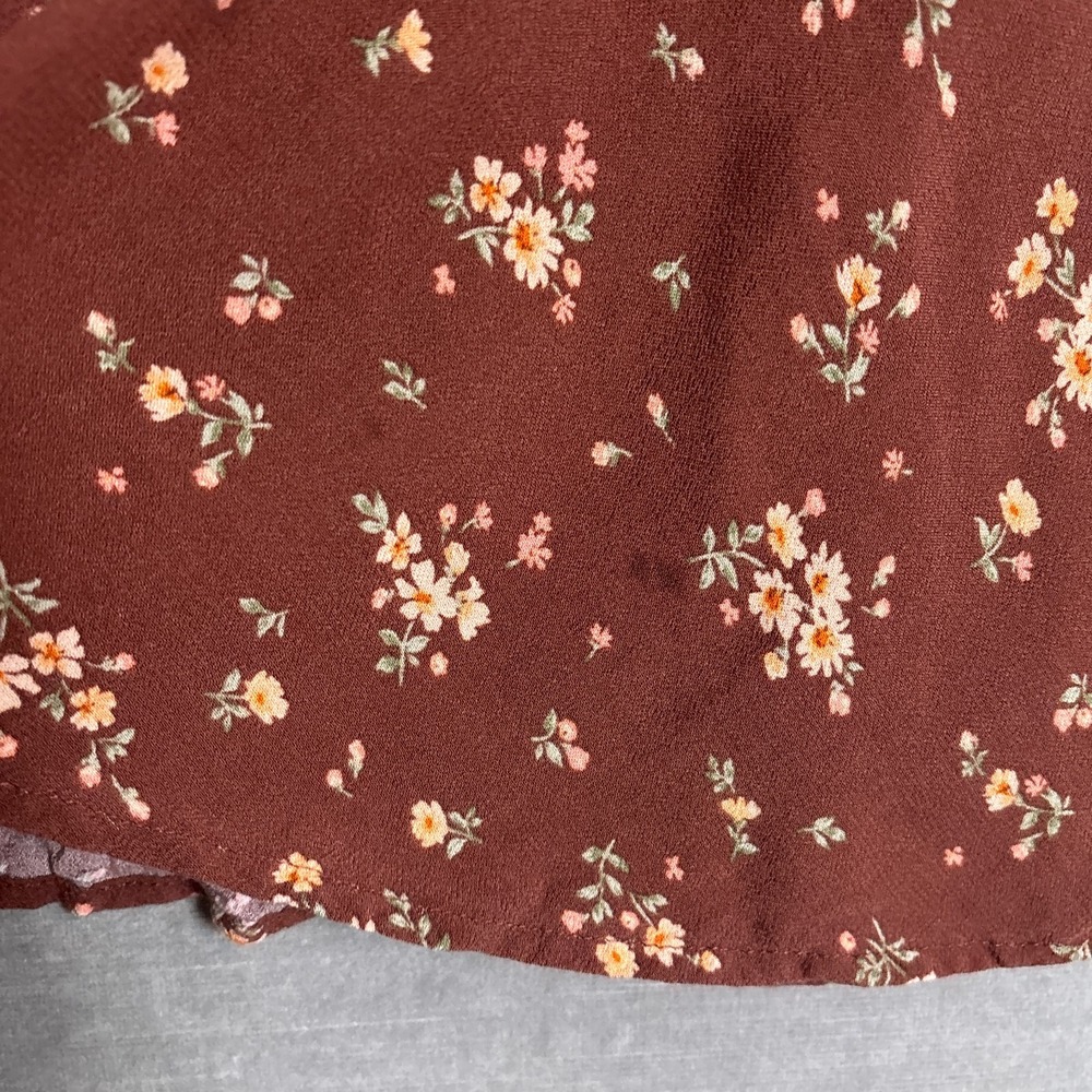 American Eagle Dress M Brown Ditzy Floral Shirtdress Ruffle Shift 90s y2k Retro - Picture 11 of 14